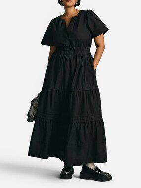 Anthropologie Somerset Black Cotton Maxi Dress 1X